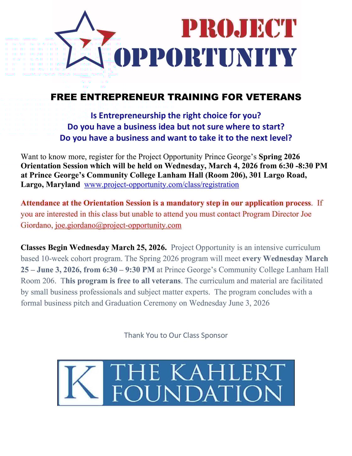 Prince Georges Spring 2026 Orientation Flyer