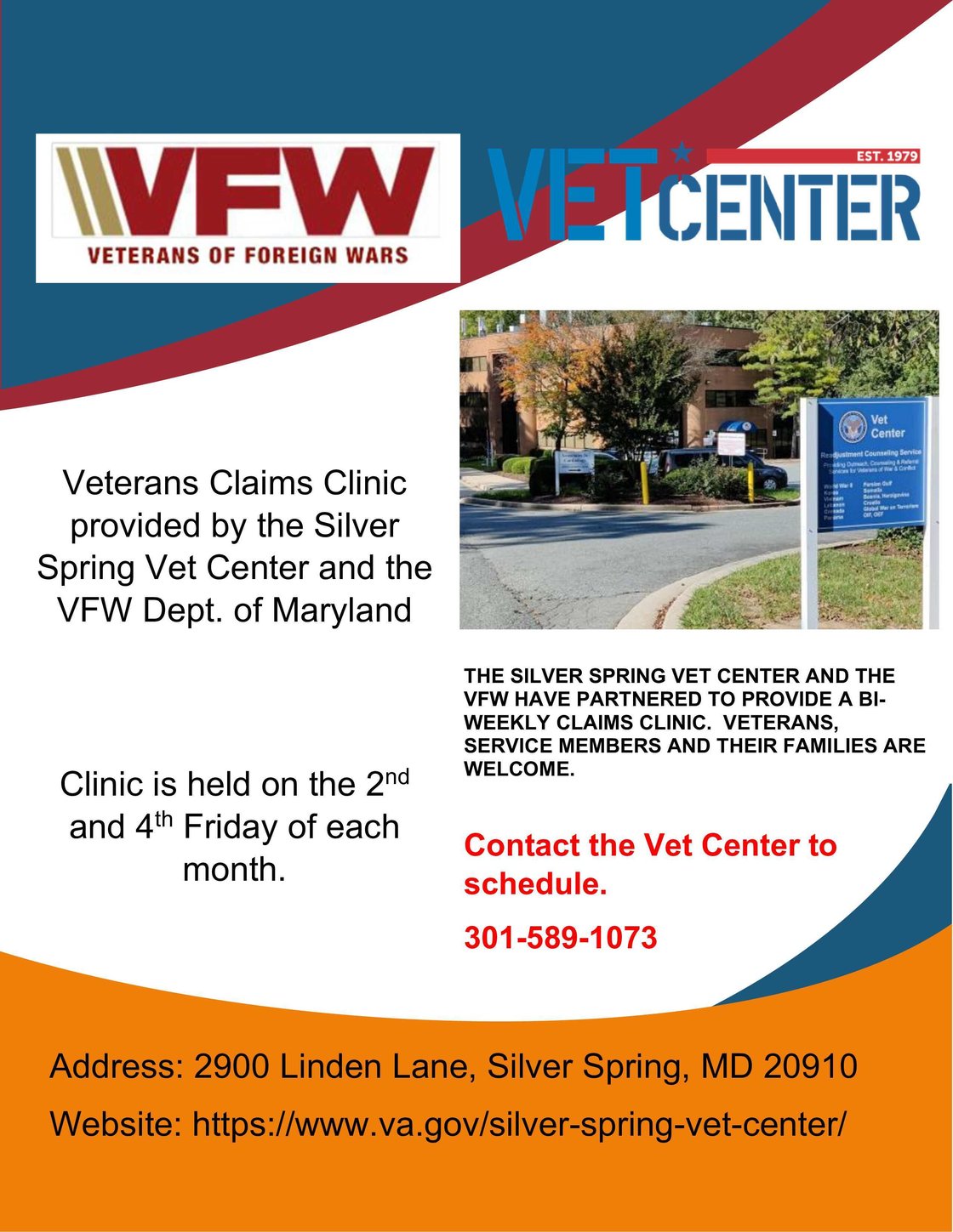 SS Vet Center claims clinic flier